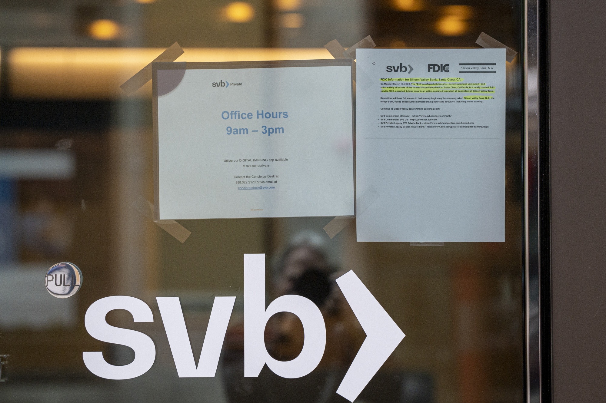 Signage at a Silicon Valley Bank branch in San Francisco, California, US, on Monday, March 13, 2023.&nbsp;