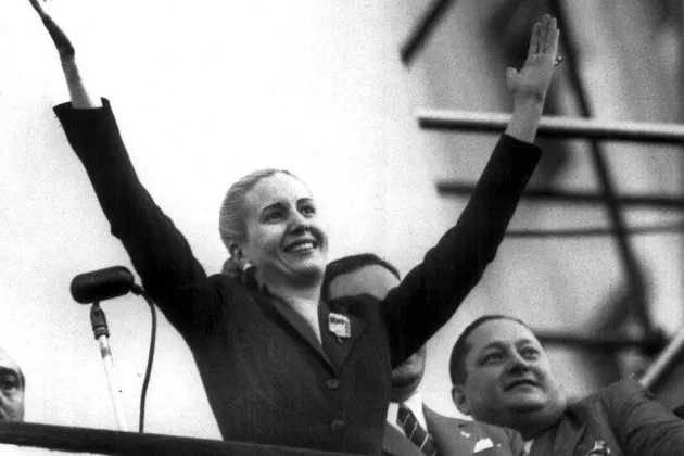 Eva Perón waves to supporters in Buenos Aires on Oct. 17, 1951