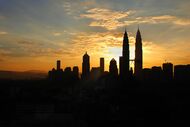 Petronas twin tower in silhouette sunrise