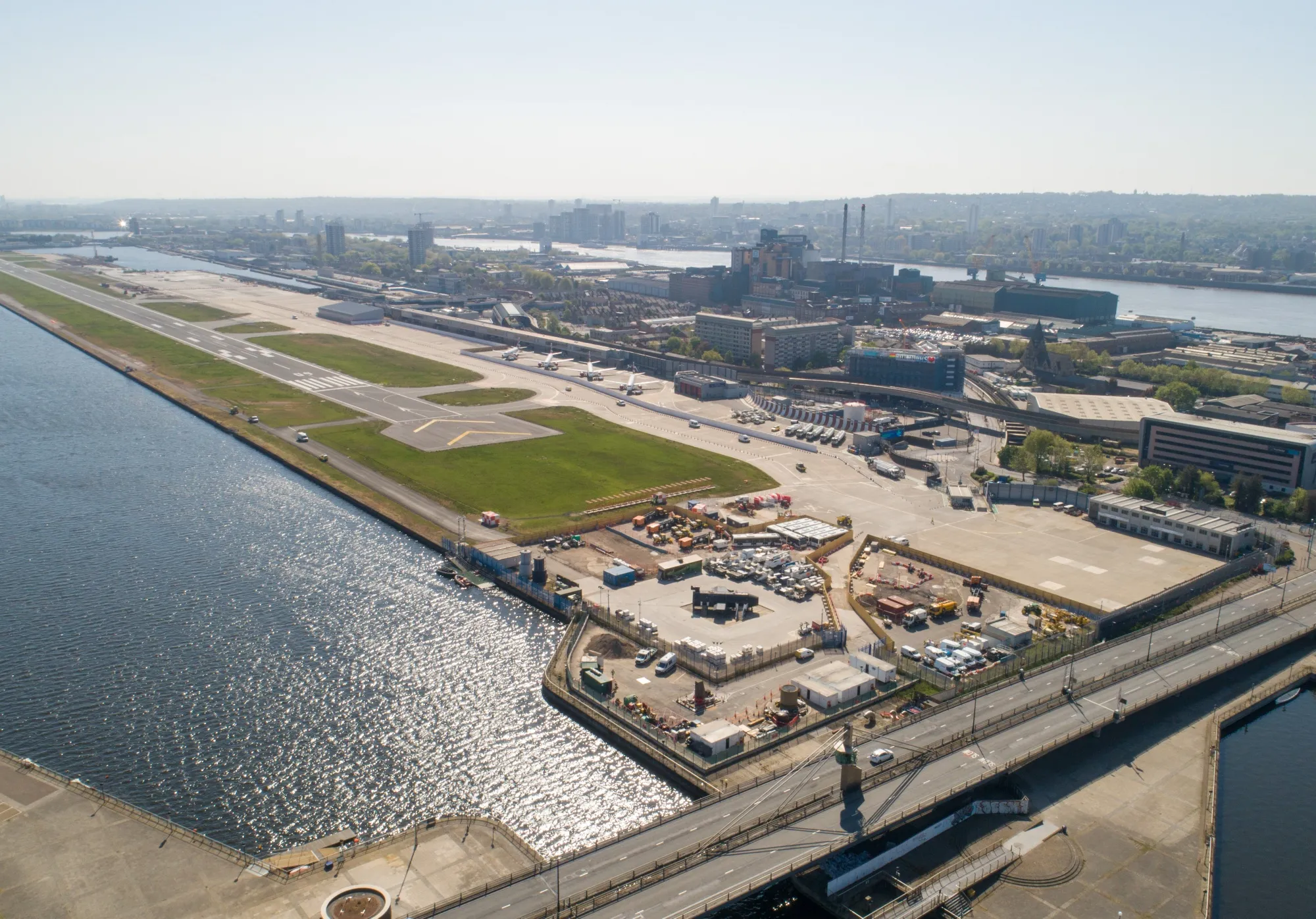 Aerial Views Of London City Airport & Canary Wharf District