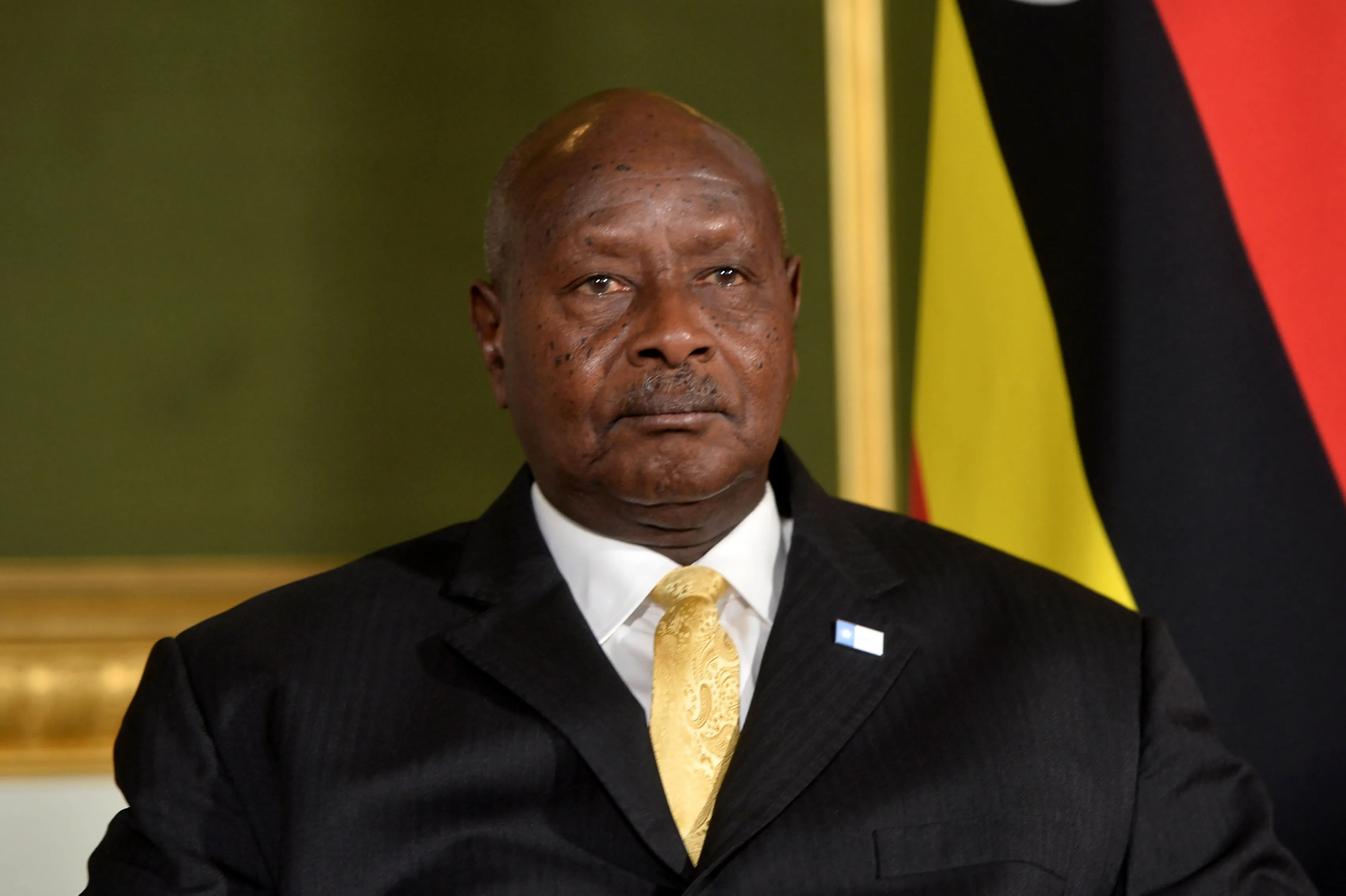 President Yoweri Museveni of Uganda during his meeting with Britain's Prime Minister Theresa May.