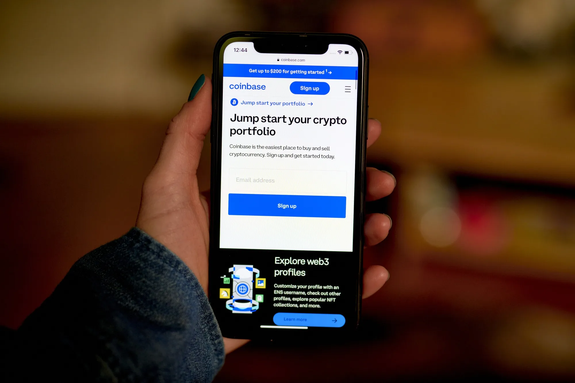 El sitio web de Coinbase.