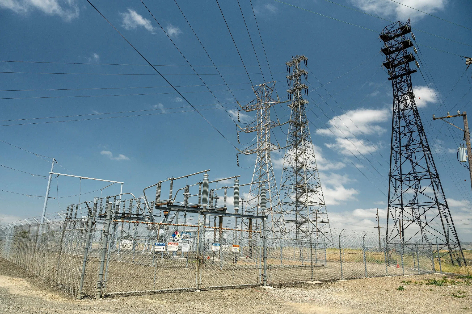 High voltage power lines in Crockett, California.