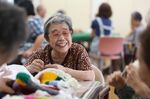 Sen Honda smiles as she crochets at the Kirigaoka Day Home in Kita ward in Tokyo. The city is one of only four cities among the 71 most-populous urban centers ranked by the United Nations that are poised to shrink between 2014 and 2030, and the other three are also in Japan.
