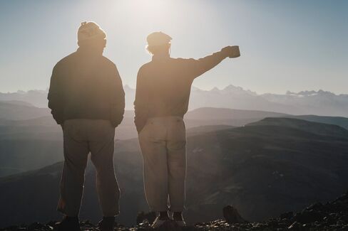 Chouinard (left) and Tompkins after a first ascent in Chilean Patagonia, near Valle Chacabuco, on March 6, 2008. After reaching the summit, Tompkins named the peak Cerro Kristine, after his wife.