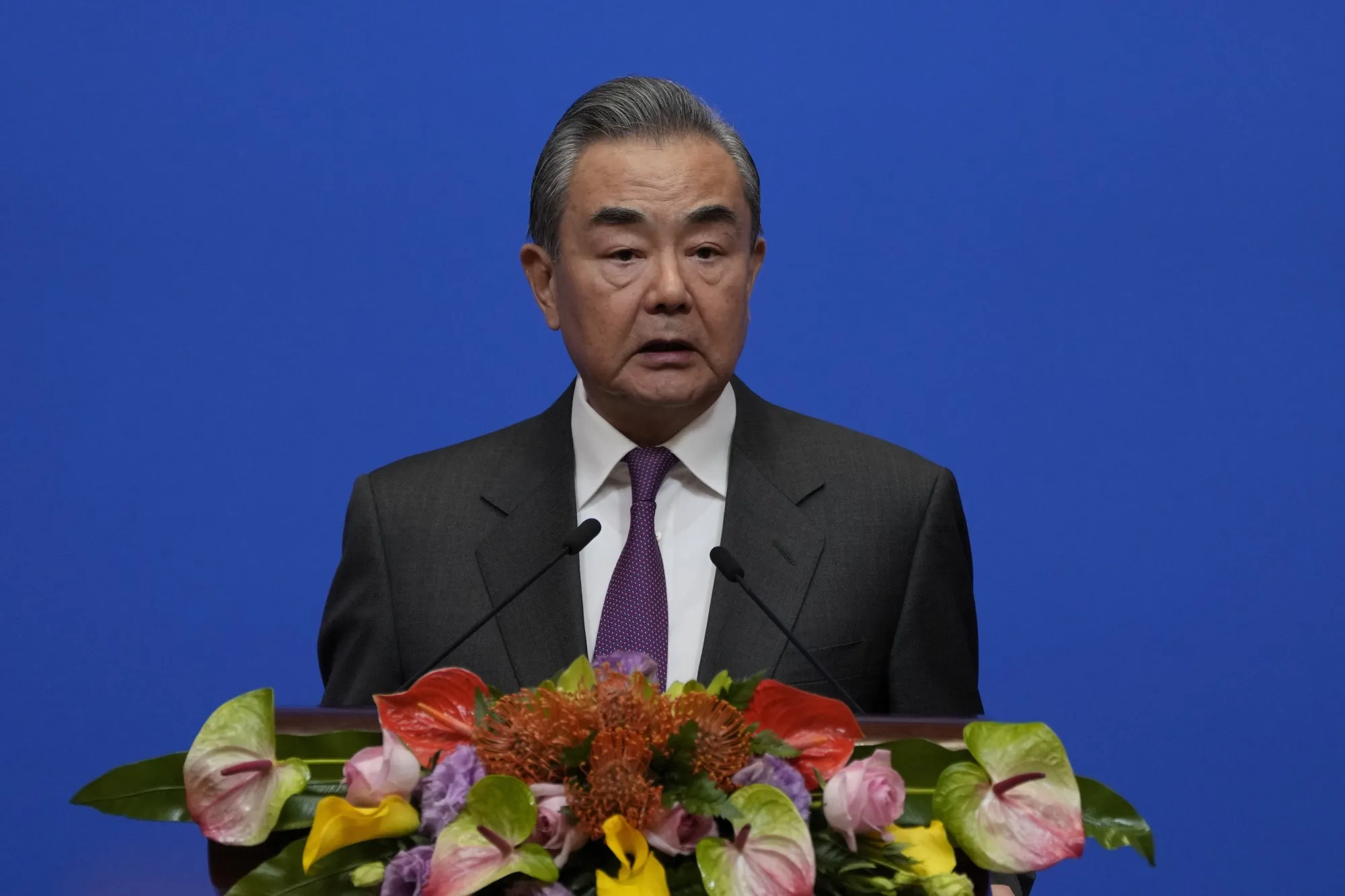 Wang Yi during a reception for Commemoration of the 45th Anniversary of China-U.S. Diplomatic Relations on Jan.&nbsp;5.