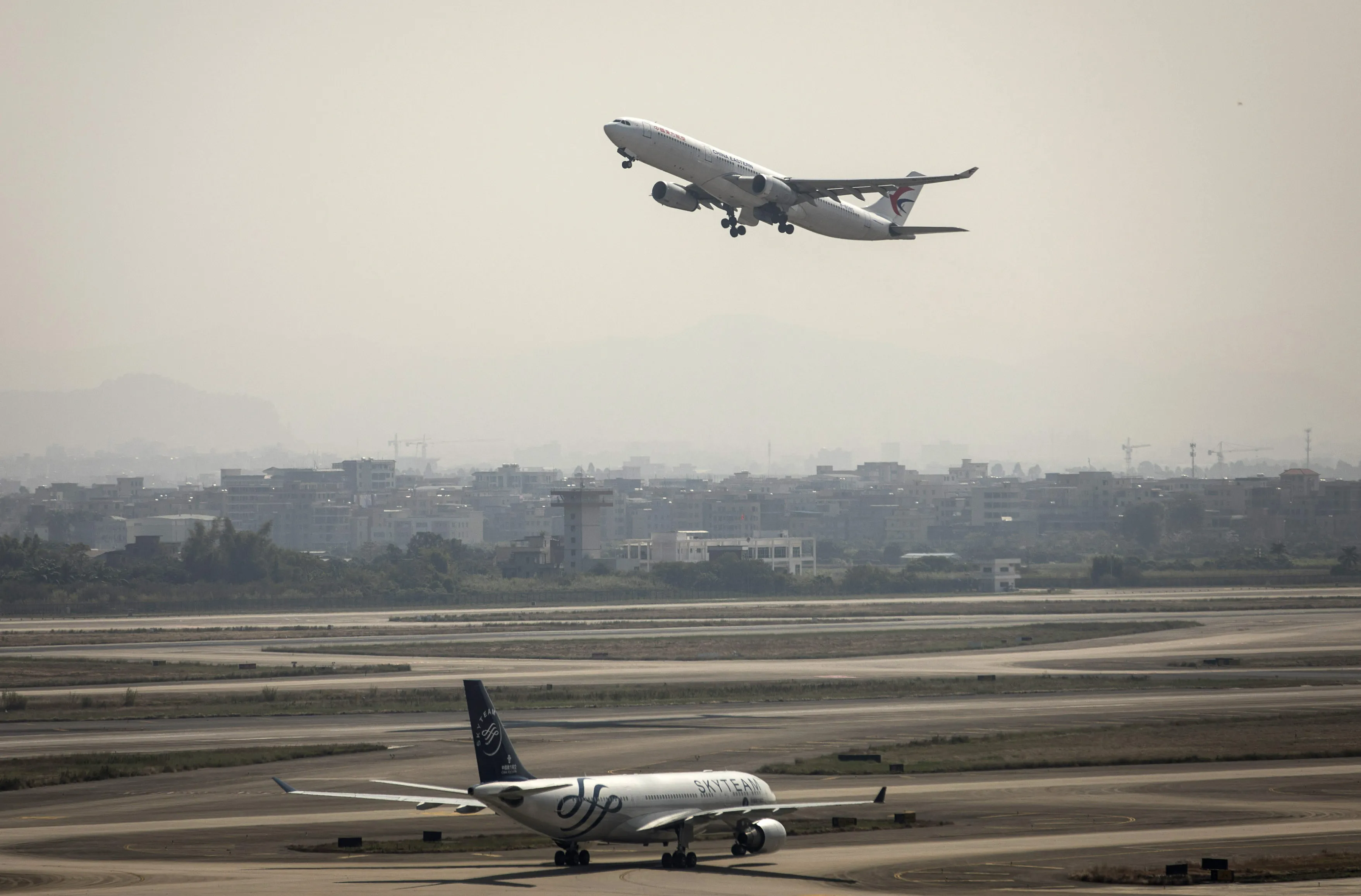 A&nbsp;China Southern Airlines Co. SkyTeam alliance aircraft taxis at the Baiyun International Airport in Guangzhou.