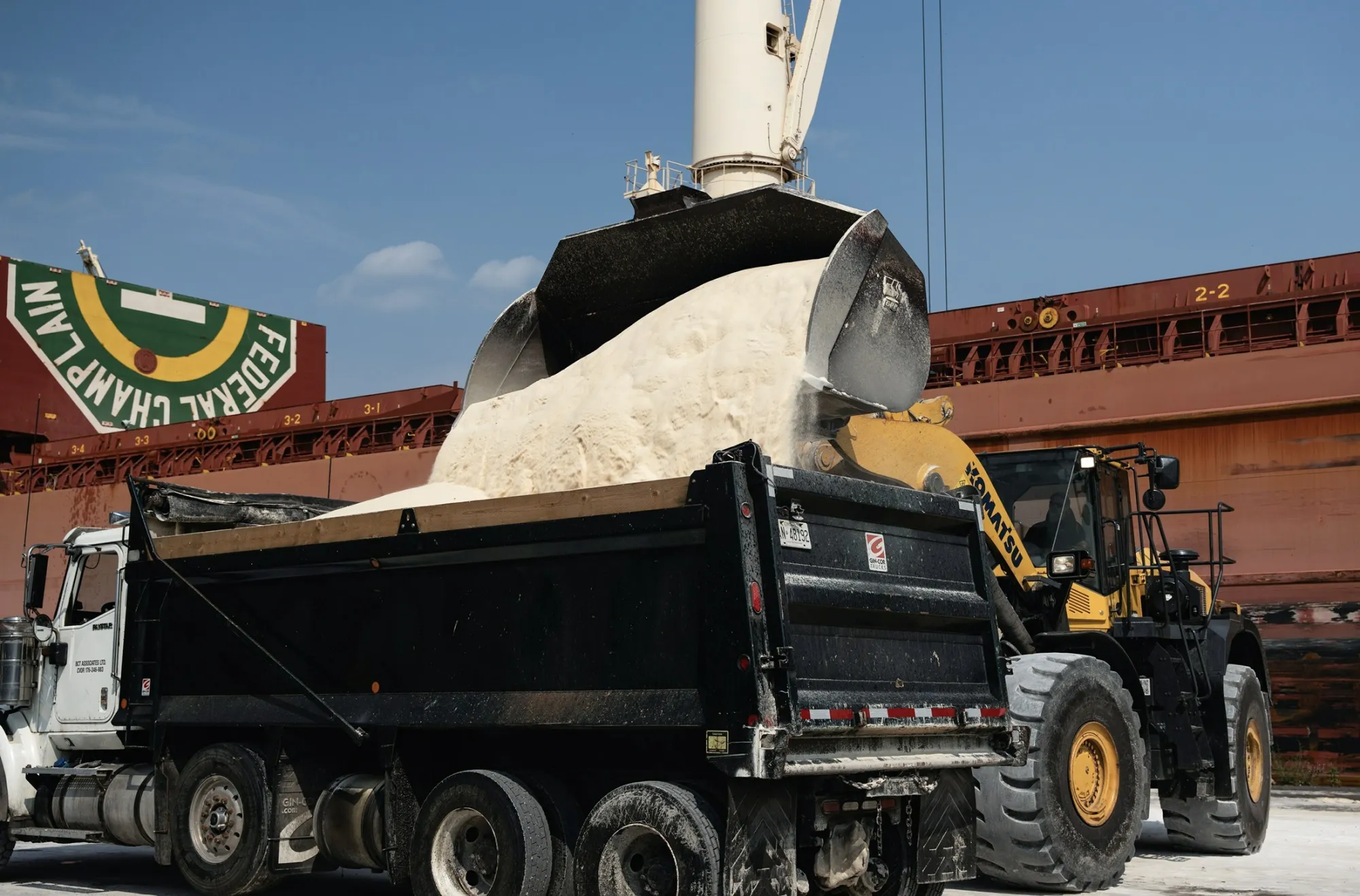 Raw sugar is unloaded at the Port of Hamilton in Canada.
