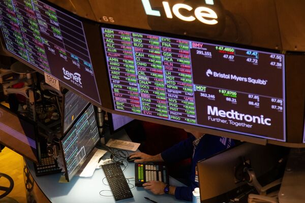 A trader works on the floor of the New York Stock Exchange (NYSE) in New York, US,