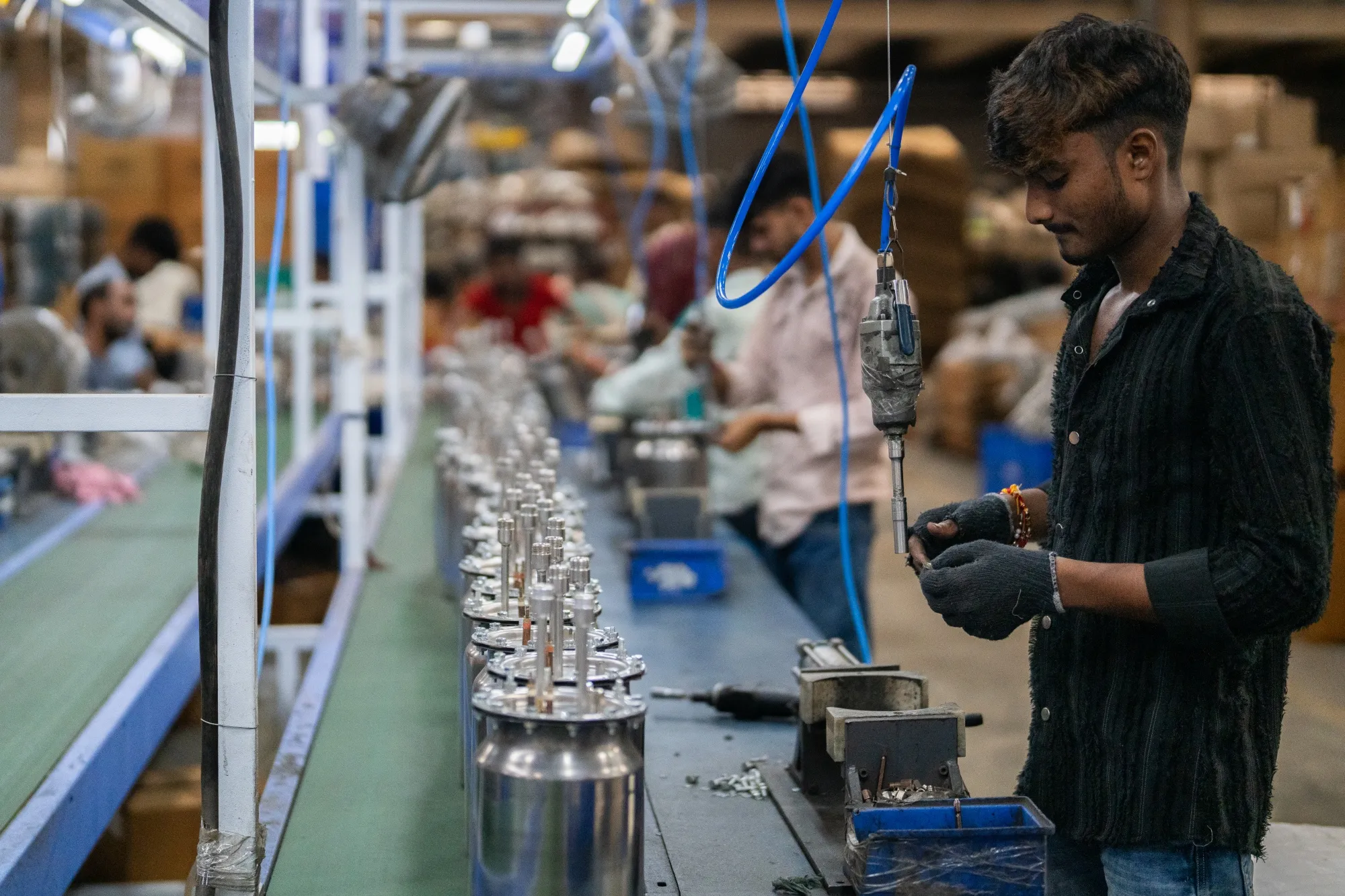 Employees on the production line in Sonepat, India.