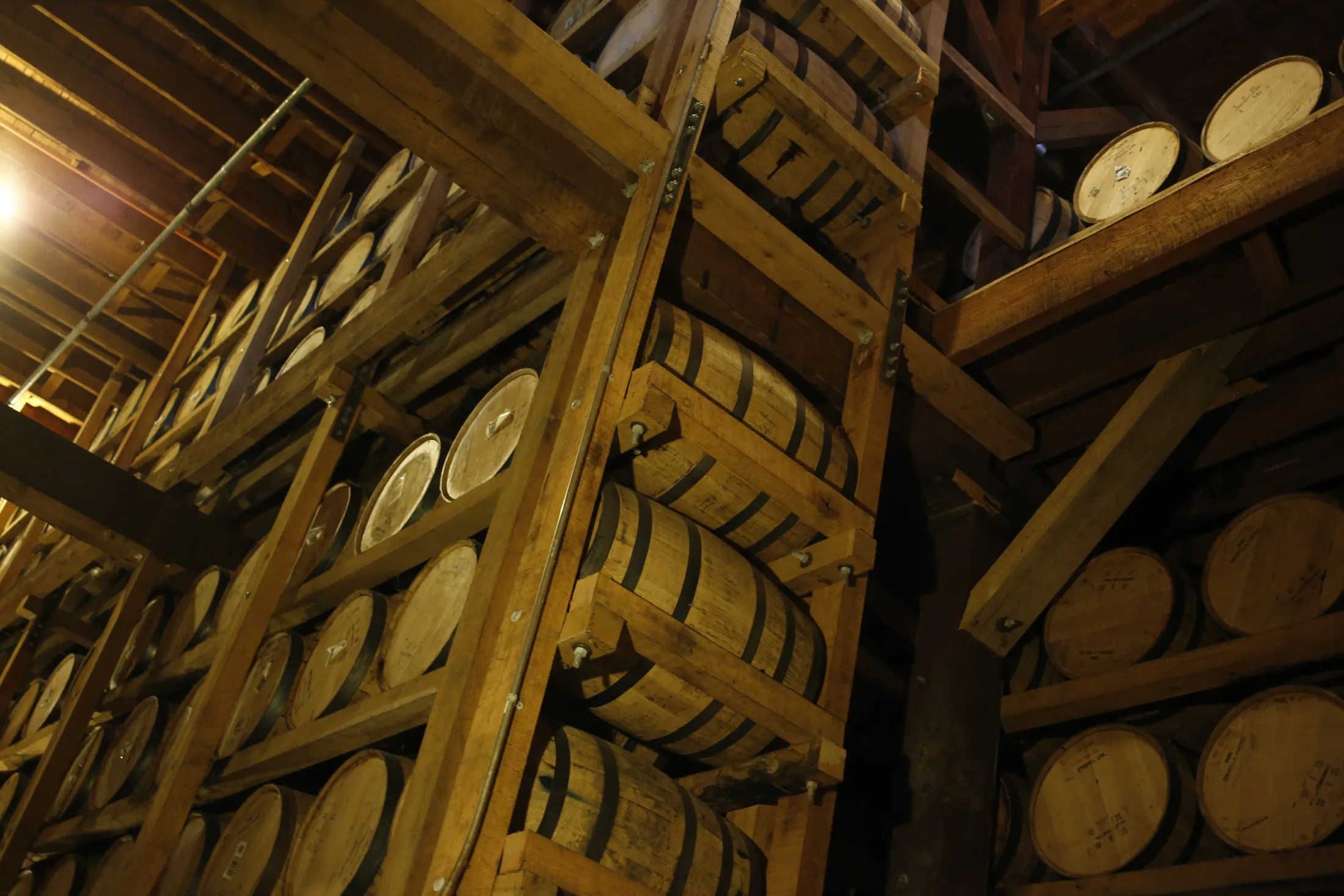 Barrels of whiskey at the Jack Daniel's Distillery in Lynchburg, Tennessee.