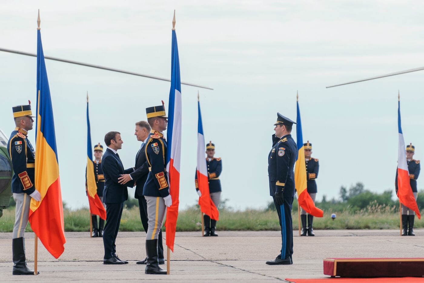 French President Emmanuel Macron Visits Romanian Counterpart Klaus Iohannis and NATO Forces