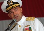 Admiral James Stavridis, commander of the U.S. Southern Command, speaks at the 4th Fleet re-establishment ceremony held at Naval Station Mayport in Jacksonville, on July 12, 2008.