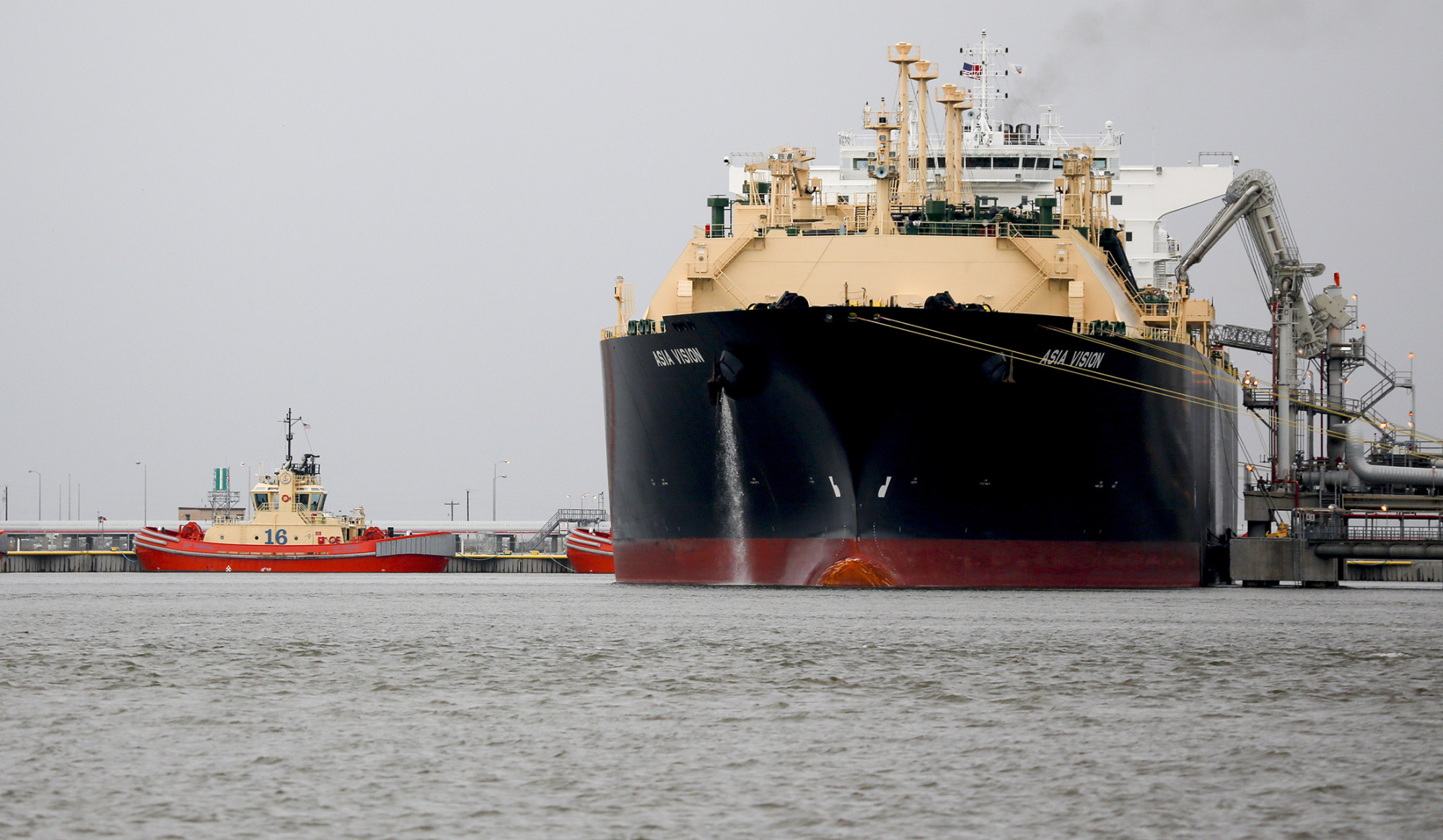 Asia Vision sits docked at a terminal in Sabine Pass, Texas, on Feb. 22.
