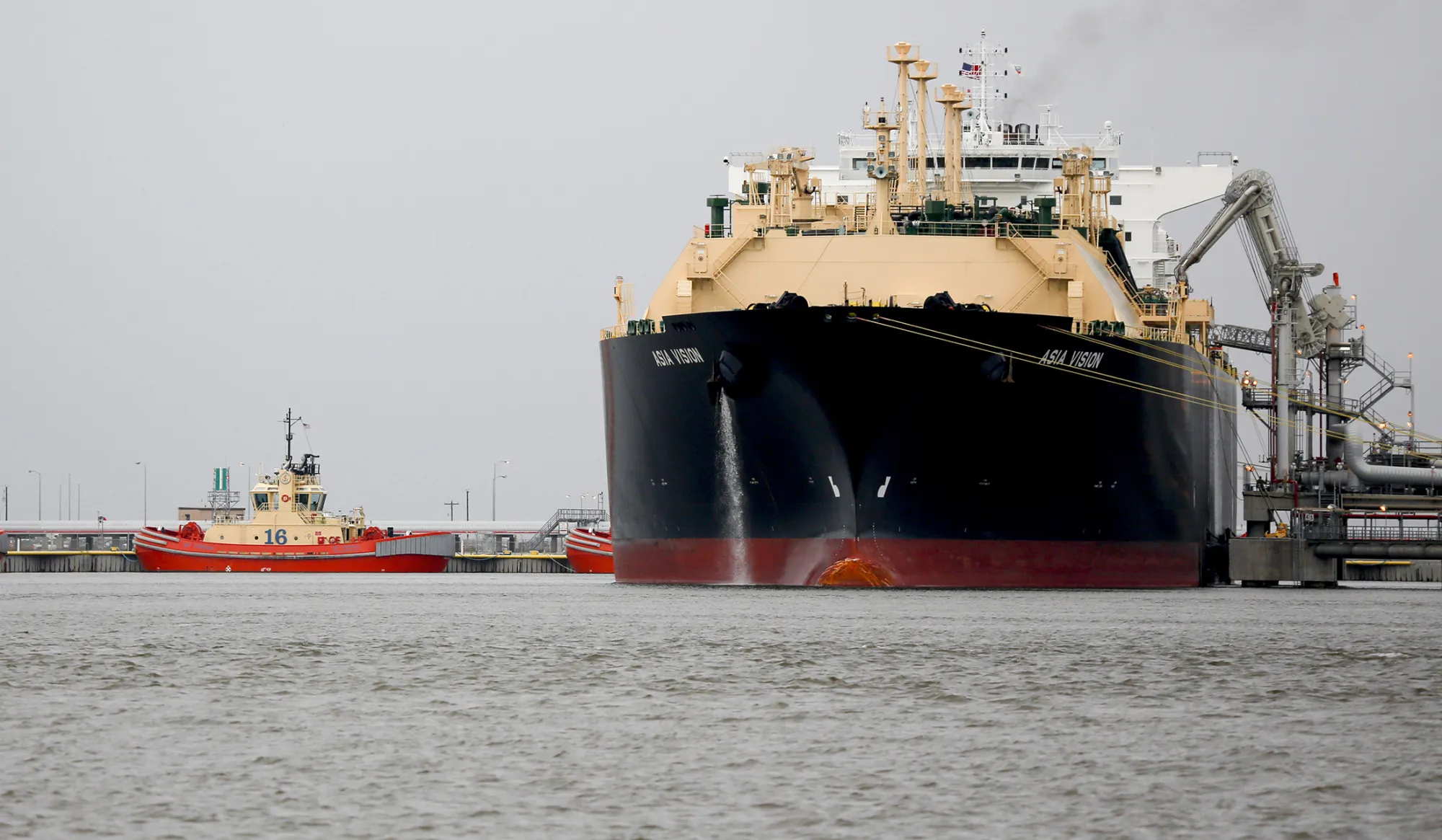 Asia Vision sits docked at a terminal in Sabine Pass, Texas, on Feb. 22.
