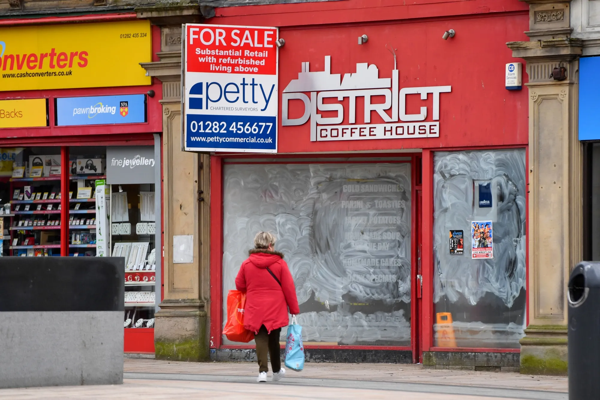 A closed coffee shop in the town centre in Burnley, UK.&nbsp;