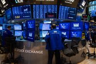 Traders At The NYSE As Stocks Climb On Hopes For Russia Deal As Oil Falls