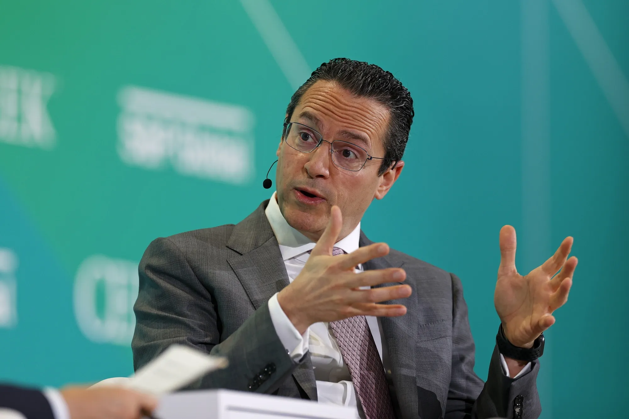 Shell CEO Wael Sawan&nbsp;speaks during the CERAWeek by S&amp;P Global conference in Houston, Texas&nbsp;on March 9, 2023.