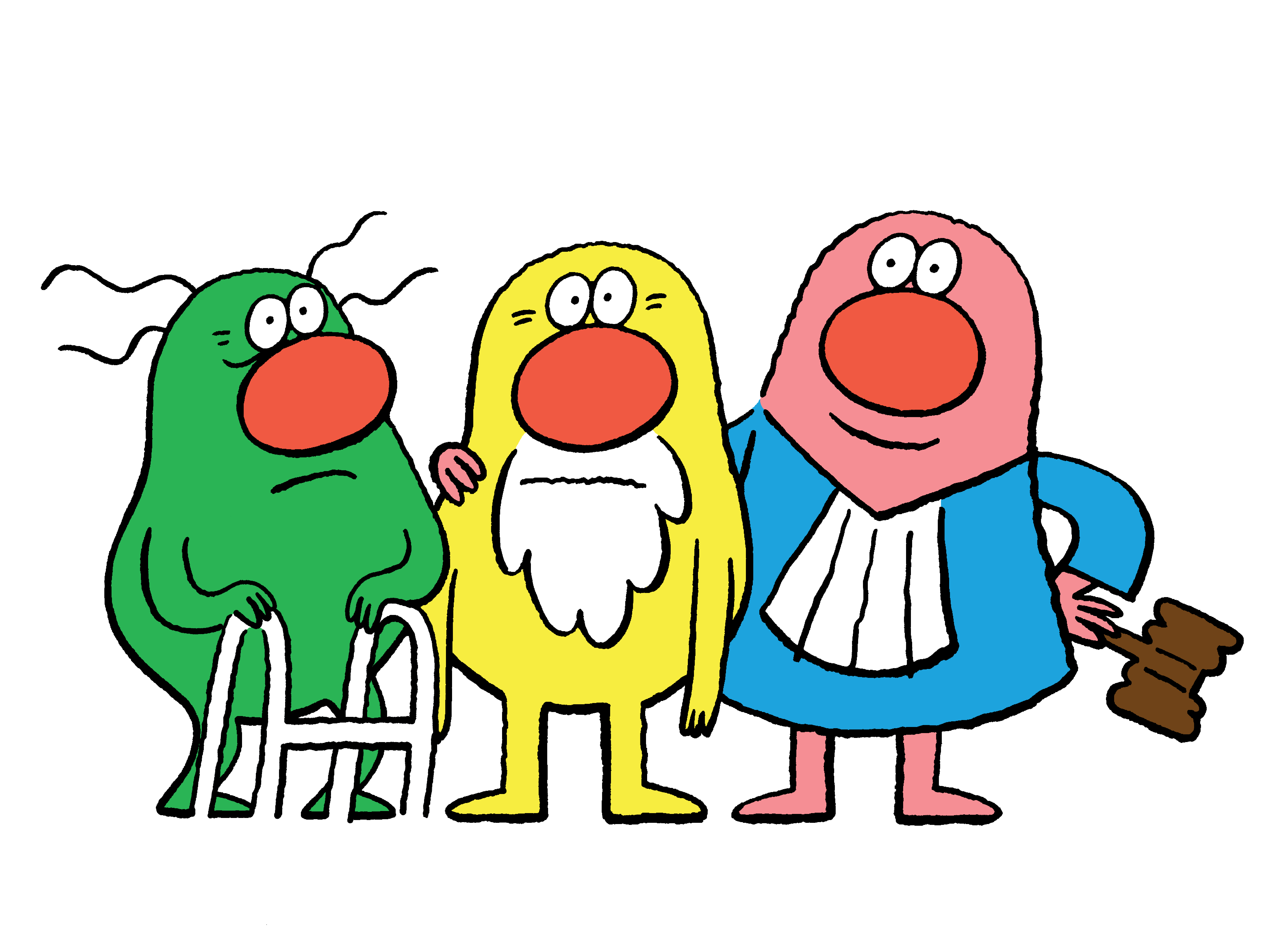 illustration of various character types, judge, handicapped, older