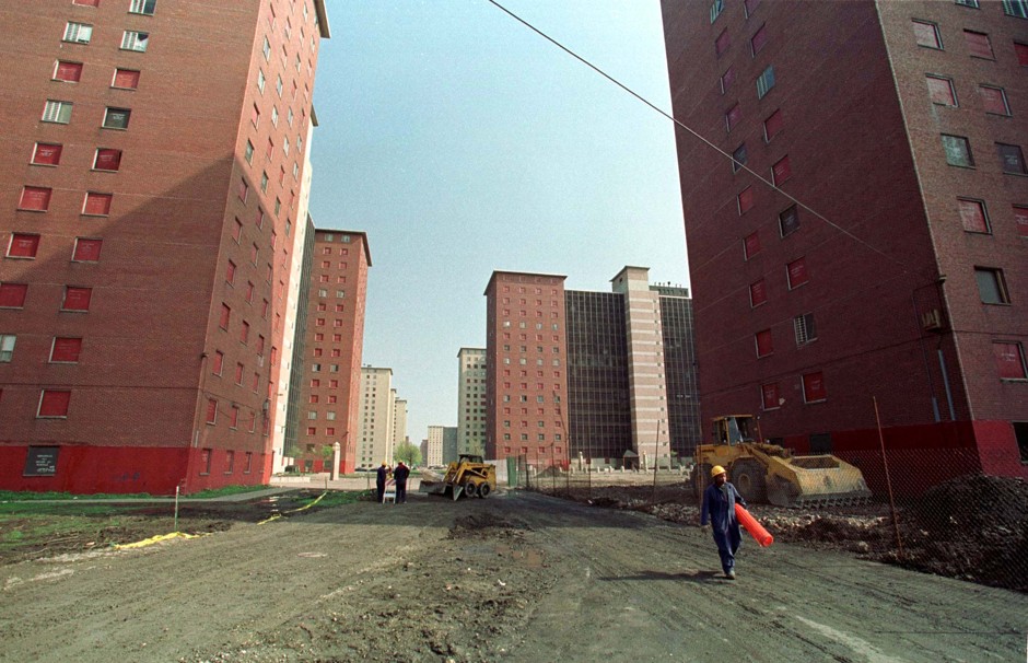 End of an era: Workers prepare to demolish the Robert Taylor Homes complex in 1998.
