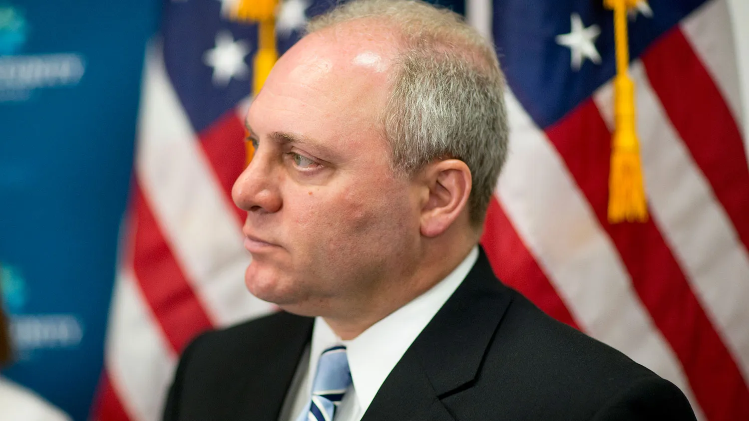 House Majority Whip Steve Scalise listens during a news conference at the U.S. Capitol in Washington on July 28, 2015.
