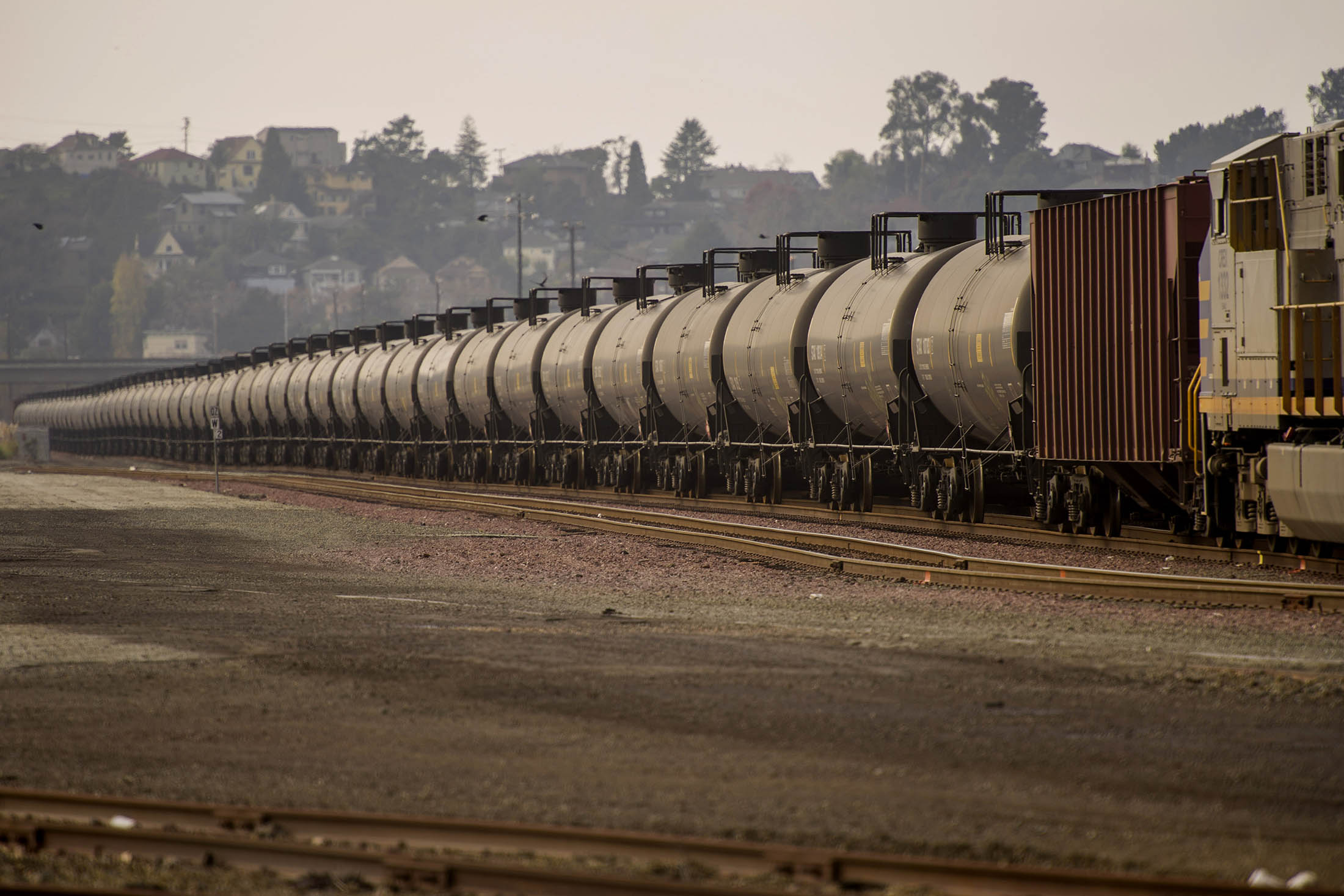 Oil tankers sit at a rail yard in Richmond, California, U.S.
