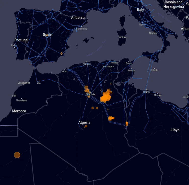 Clouds of methane observed by satellite over Algeria since 2019.