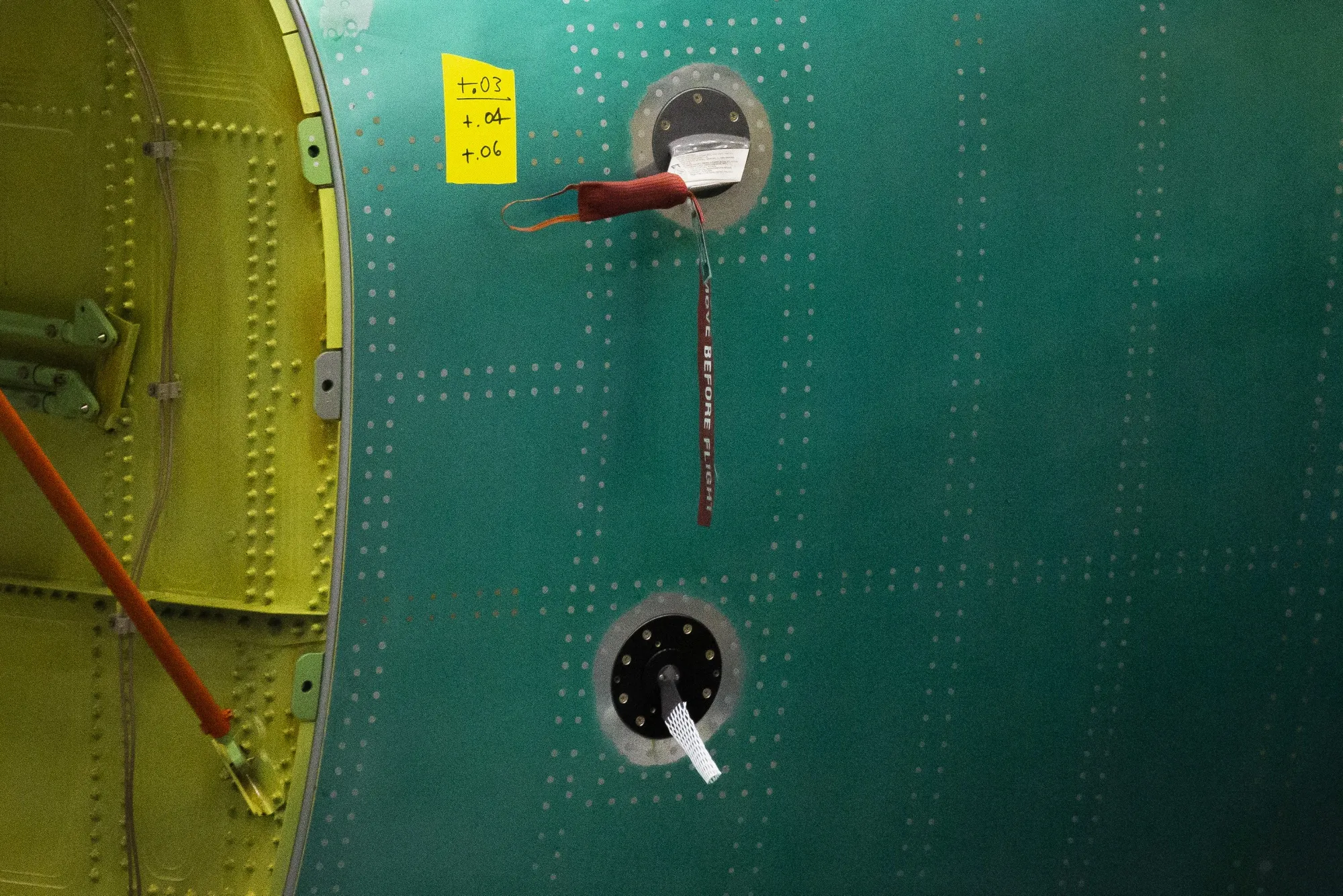 The angle of attack sensor, bottom, and pitot tube, top, on a Boeing Co. 737 Max airplane at the company's manufacturing facility in Renton, Washington.