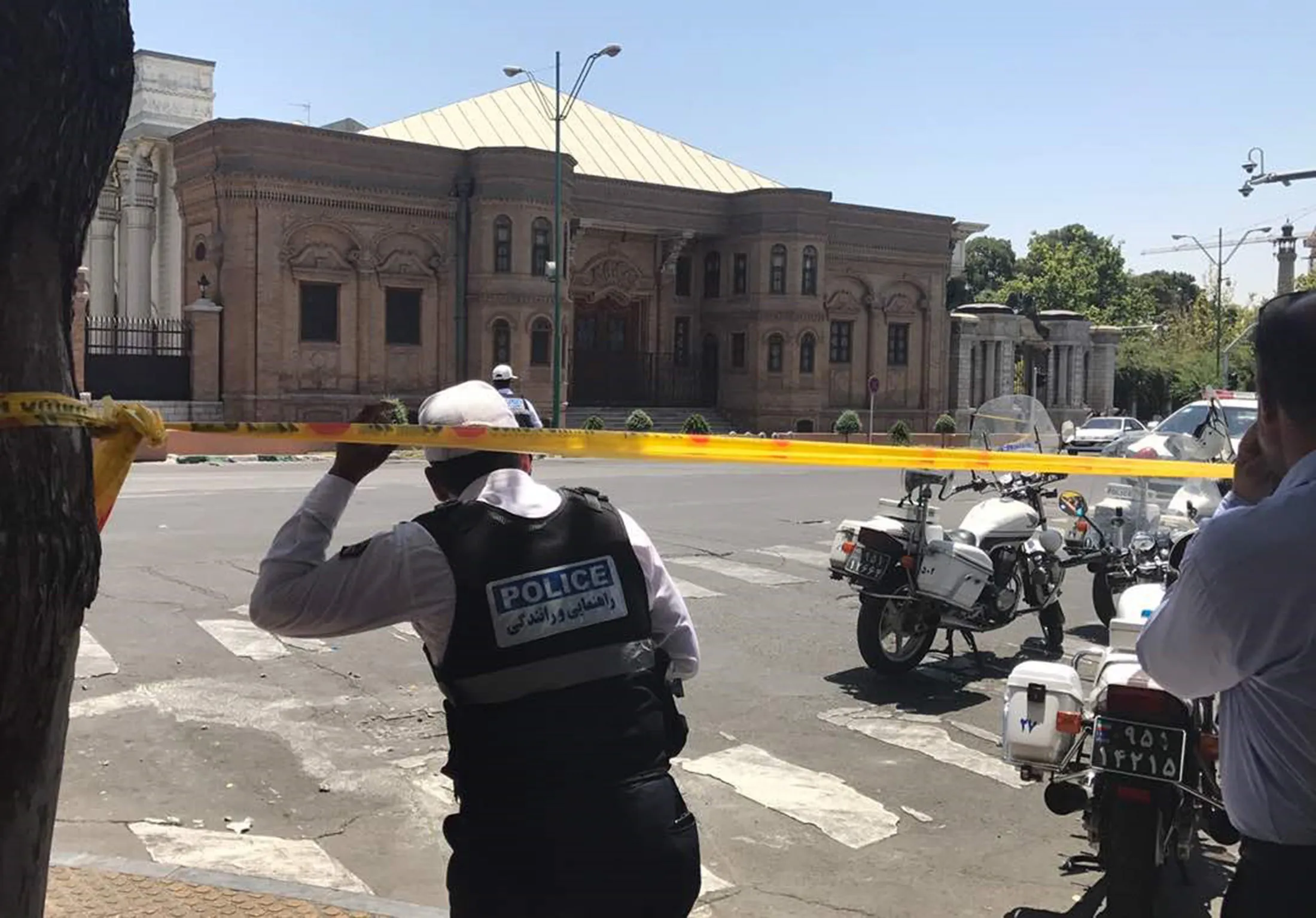 Police take security measures at the scene.
