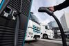 Charging plug for electric vehicles with electric powered Mercedes-Benz eActros truck in the background