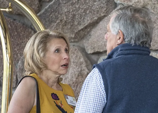 Shari Redstone, left, speaks with Les Moonves in Sun Valley, Idaho, on&nbsp;July 5, 2016.&nbsp;