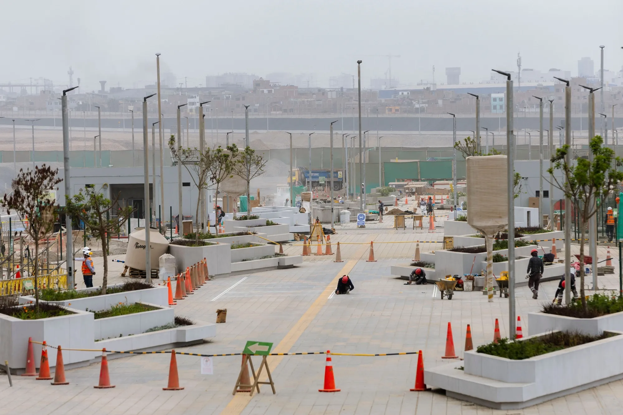 Workers at a pedestrian entrance of the new Jorge Chavez Airport (LIM) in Lima, Peru, on Thursday, Dec. 5, 2024.