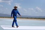 Bezos after returning from space on July 20, 2021, in Van Horn, Texas.