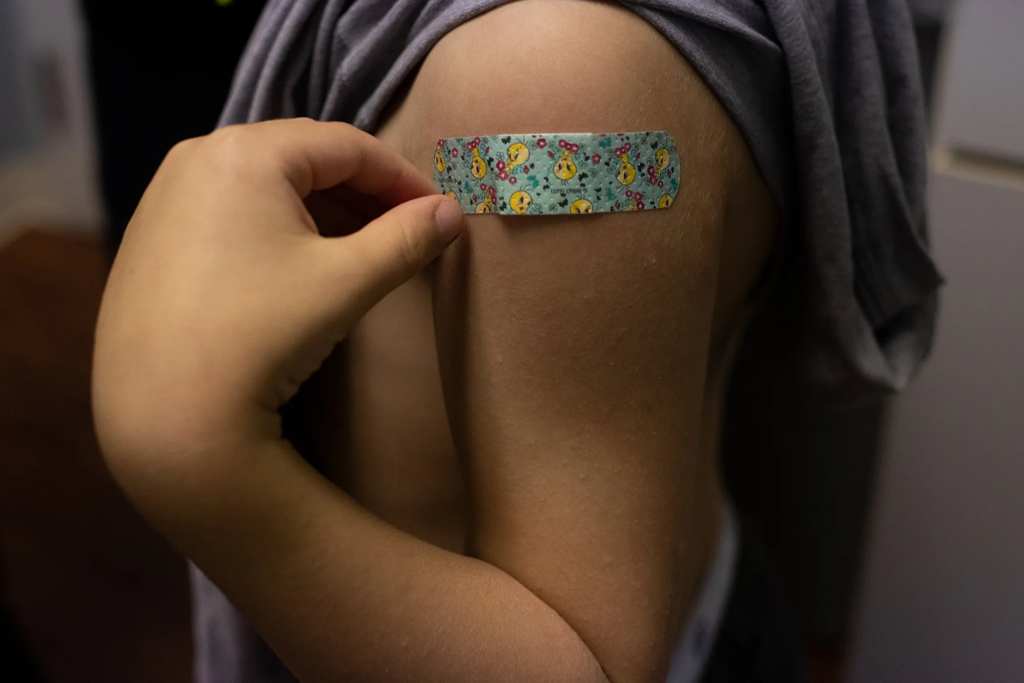 A child wears a band-aid after receiving a vaccine&nbsp;in West Bloomfield, Michigan.&nbsp;