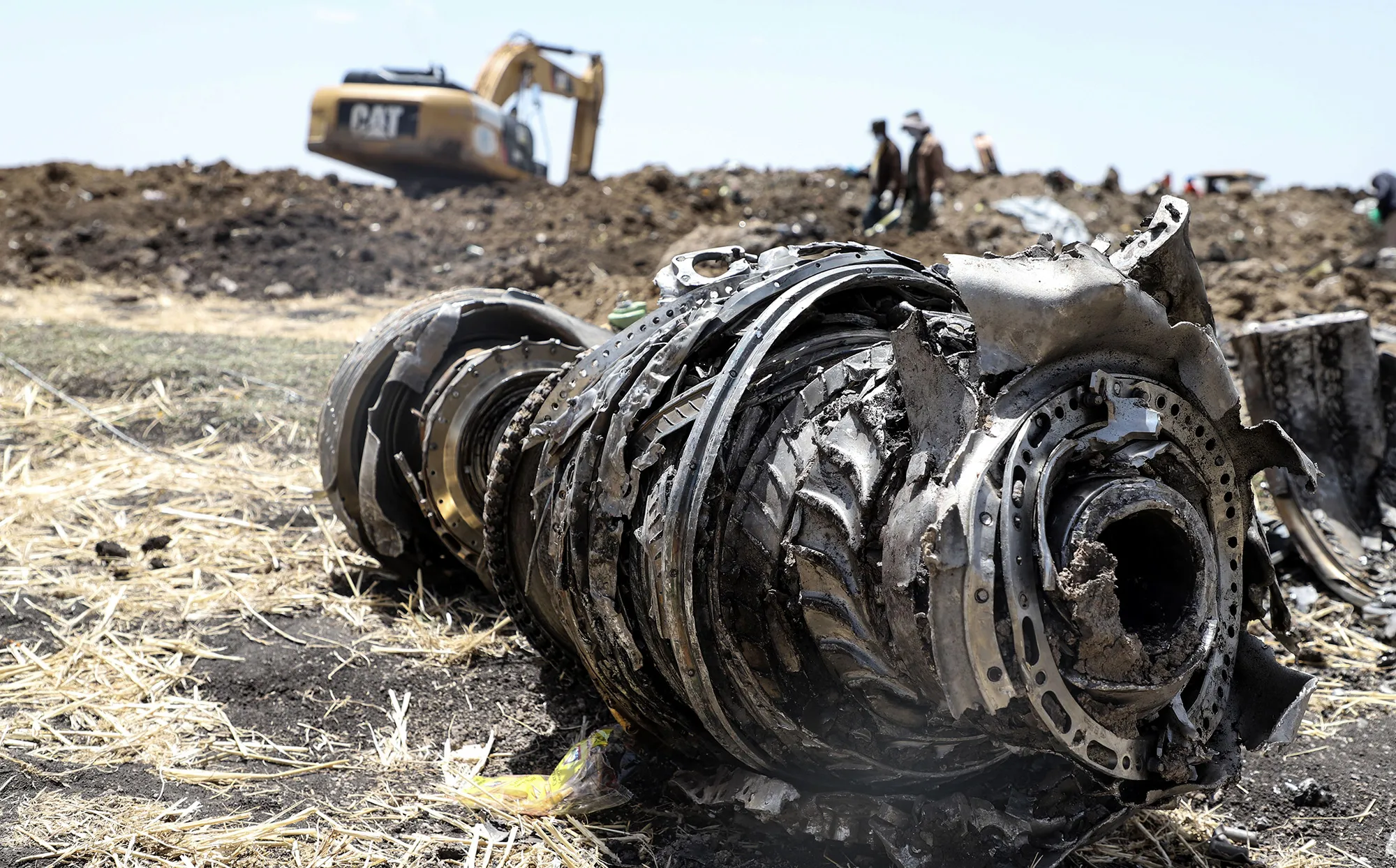 Debris of the crashed Ethiopia Airlines jet near Bishoftu, a town some 60km southeast of Addis Ababa, Ethiopia, on March 11, 2019.