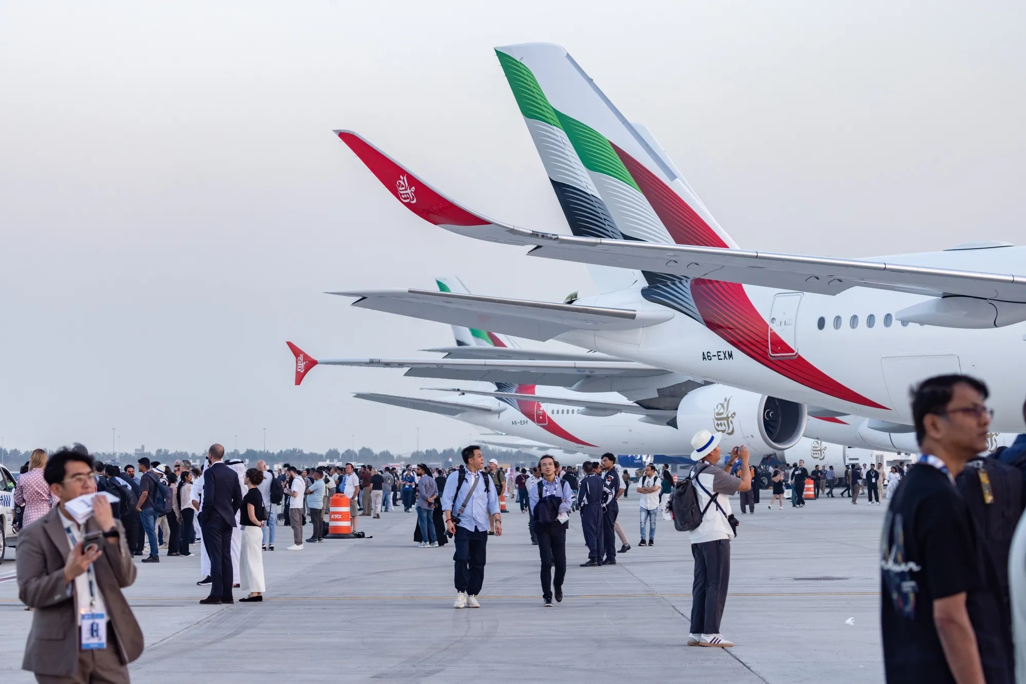 Aircraft on display at the Dubai Airshow in Dubai.