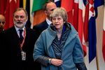 British Prime Minister Theresa May leaves a European Council meeting on Brexit.