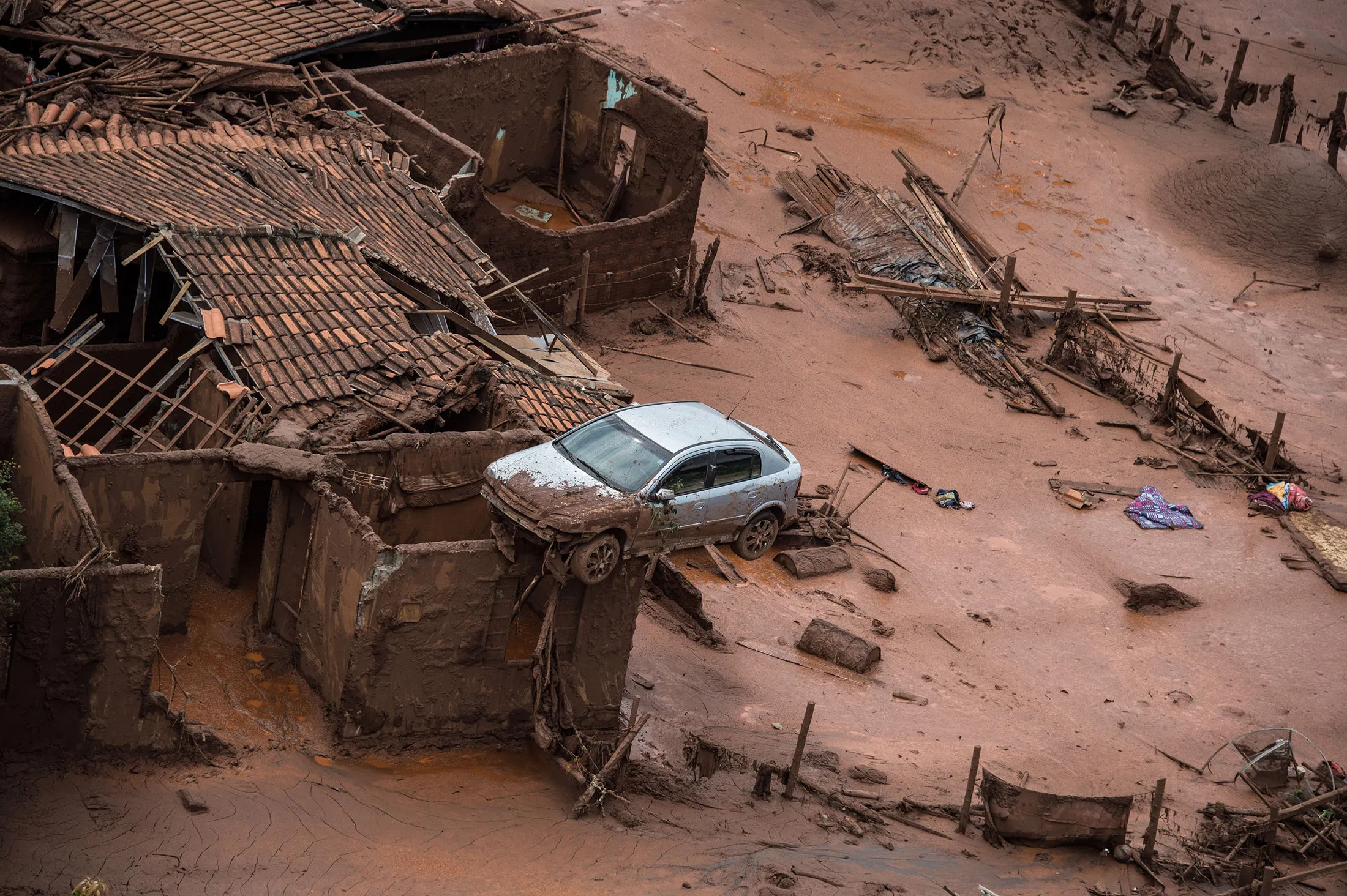 Damage&nbsp;following the Fundao&nbsp;Dam burst in Mariana, Minas Gerais state, Brazil, in 2015.