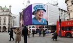 A portrait of Queen Elizabeth II is displayed&nbsp;at Piccadilly Circus to mark the start of the Platinum Jubilee in London, on Feb. 6.&nbsp;