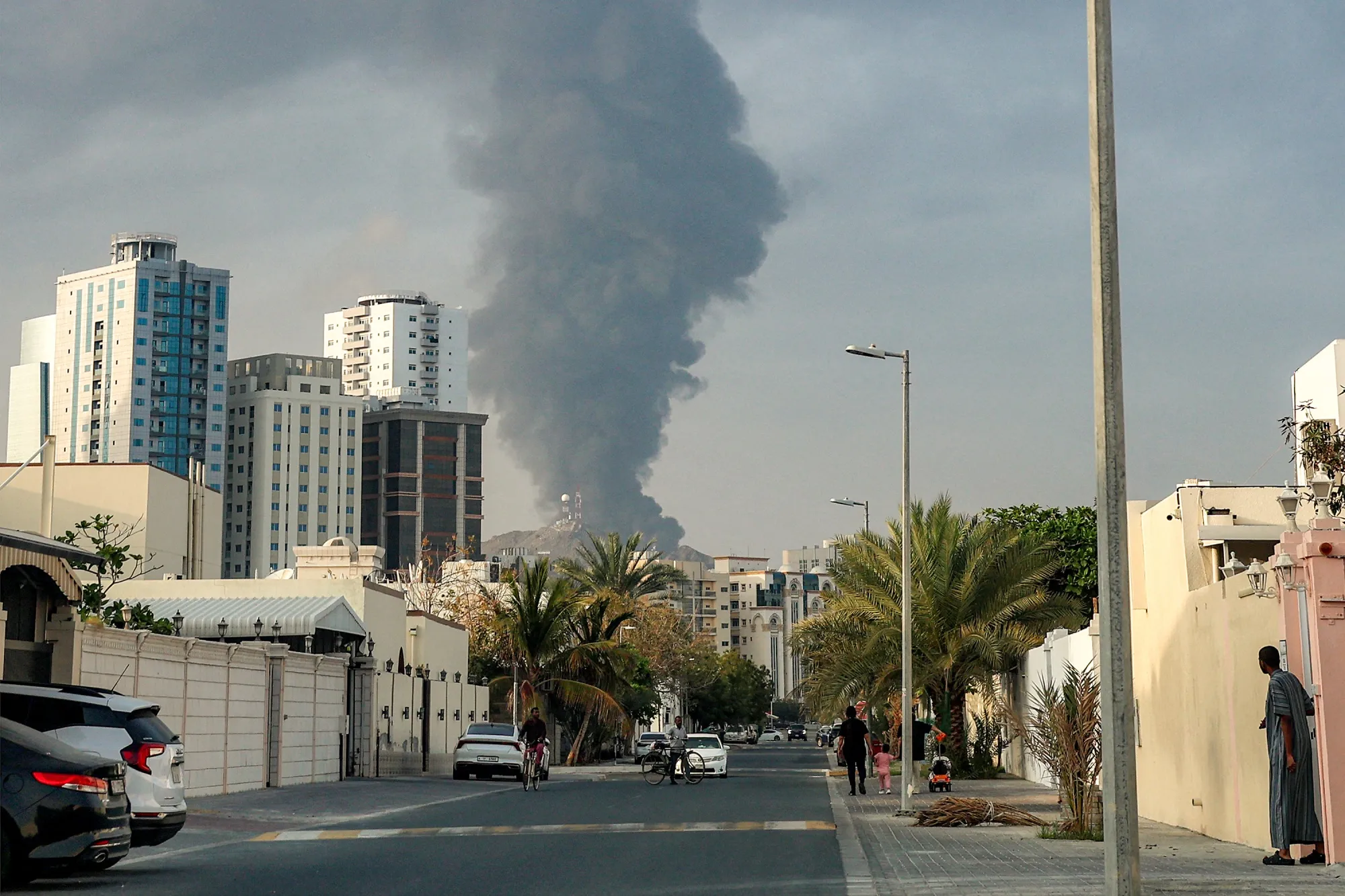 A smoke plume following an explosion in the Fujairah industrial zone on March 3.