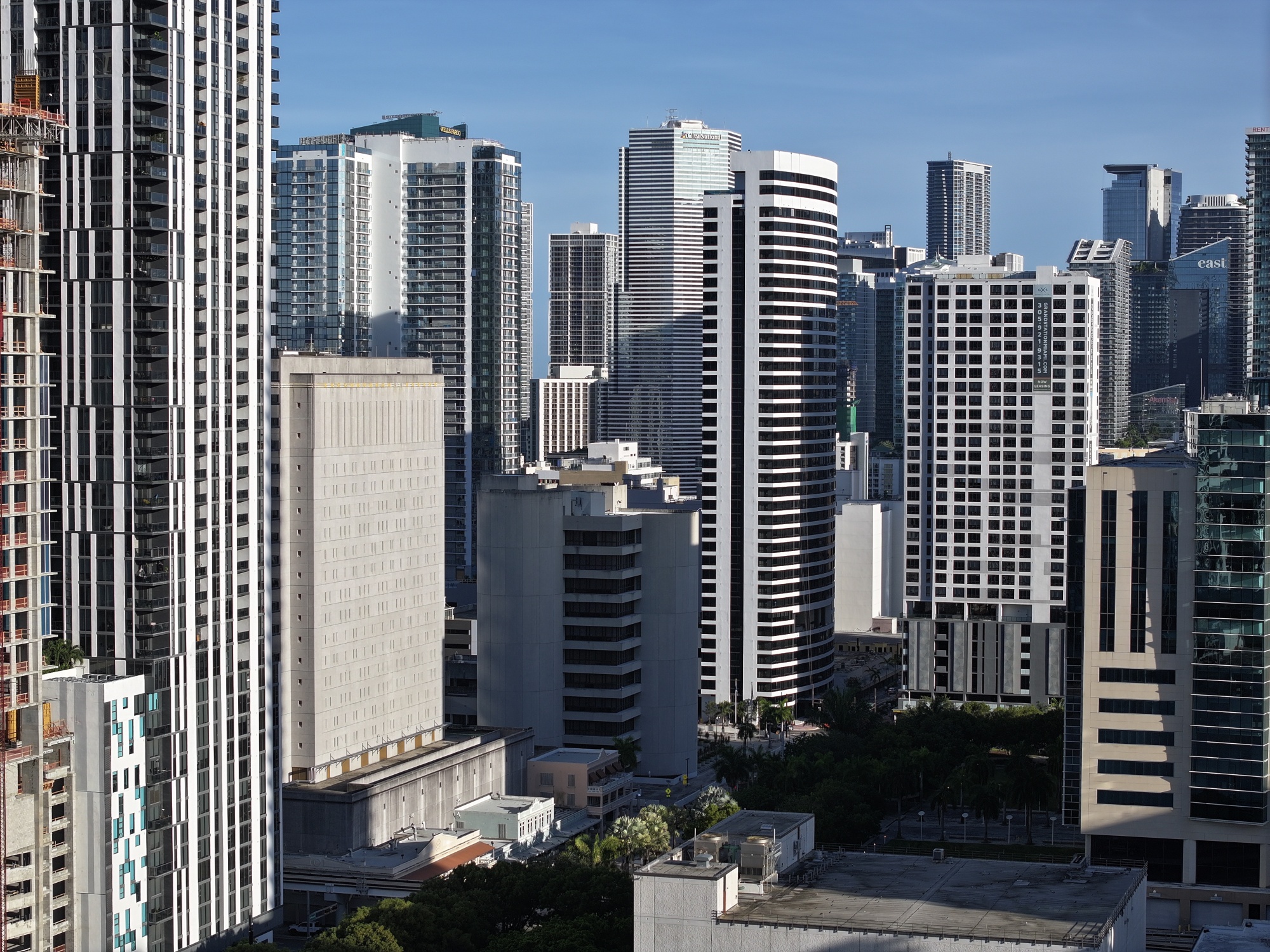 MIAMI, FLORIDA - AUGUST 01: An aerial view of condo buildings in the downtown area on August 01, 2025 in Miami, Florida. Condo sales have fallen across South Florida as multiple factors are weighing on the market from high interest rates, new high assessments for owners and other factors. (Photo by Joe Raedle/Getty Images)