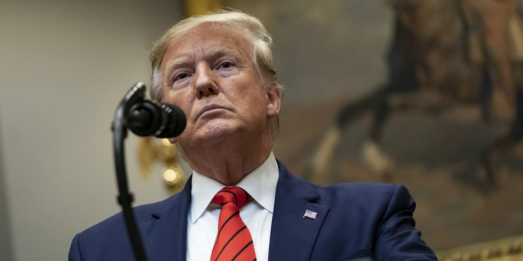 Donald Trump pauses while speaking in the Roosevelt Room of the White House in Washington, D.C.