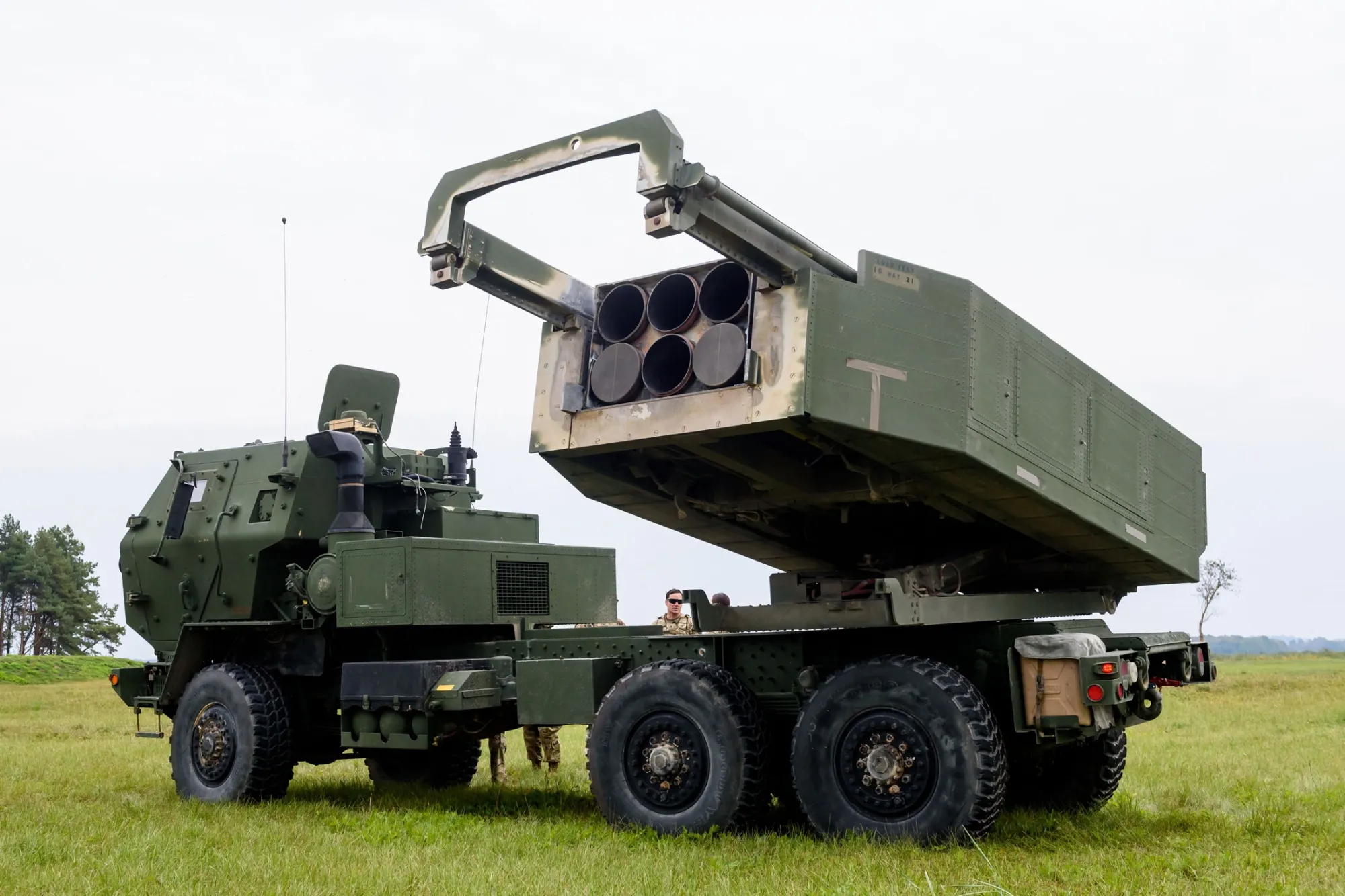 A HIMARS multiple rocket launcher system during military exercises in Latvia.