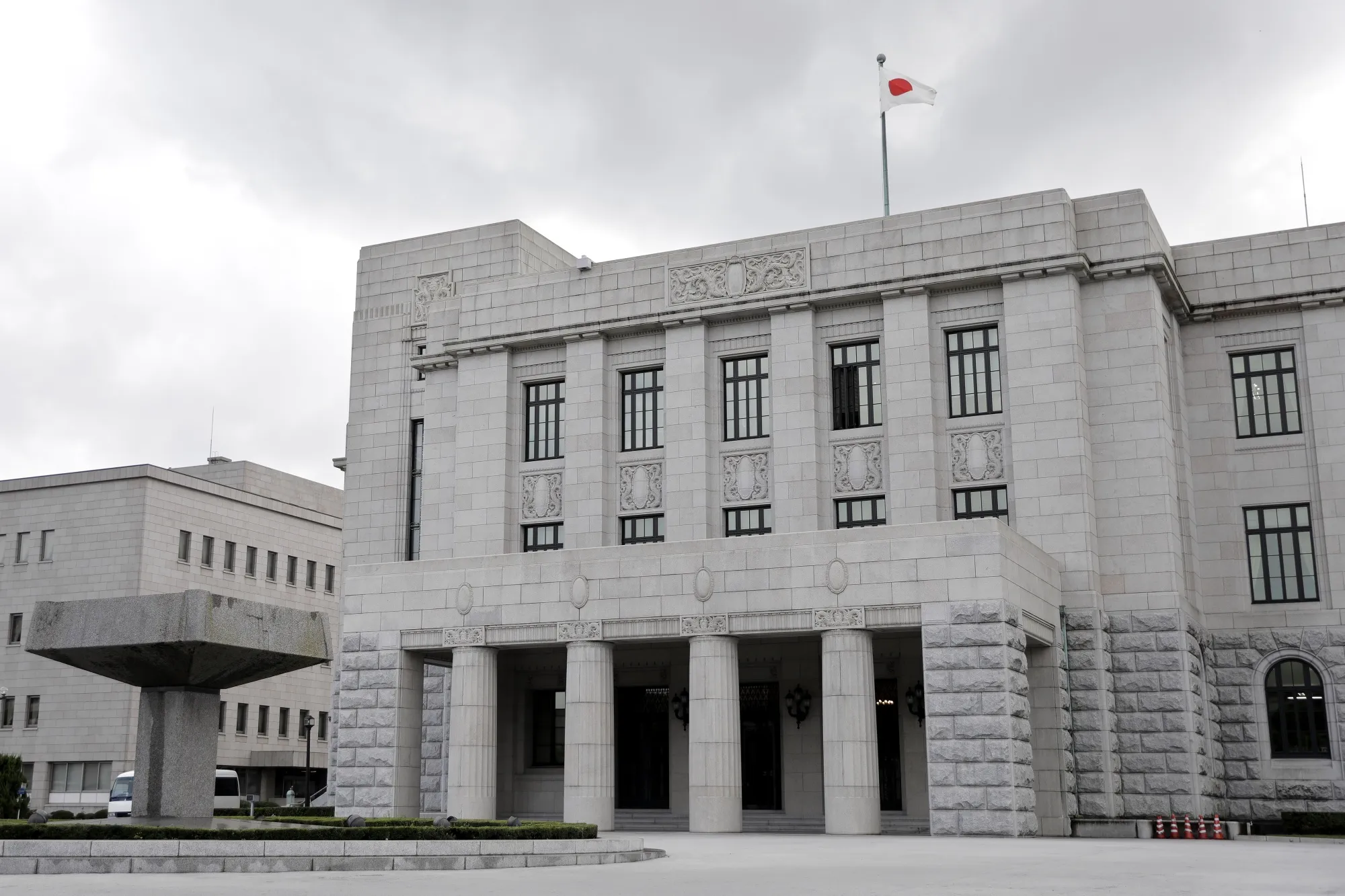 The main entrance of the House of Representatives at the National Diet building in Tokyo.
