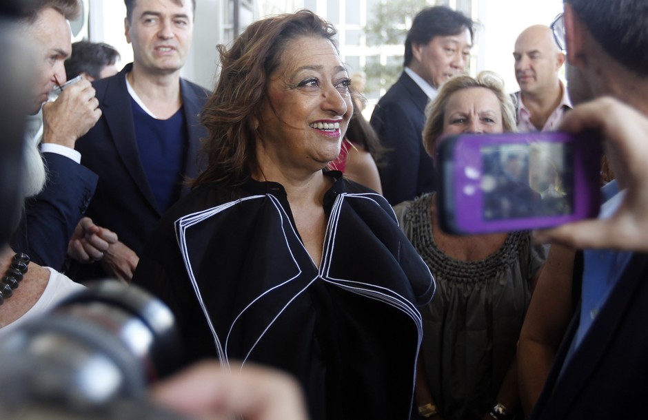 Zaha Hadid at the groundbreaking for her One Thousand Museum tower in Miami in February, 2015.