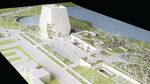 A design maquette for the Obama Presidential Center planned for Jackson Park and designed by Tod Williams Billie Tsien Architects with Michael Van Valkenburgh Associates.