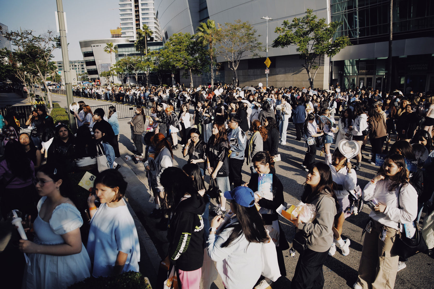Photo of crowd of fans waiting in line to enter the Peacock Theater ahead of the Riize fan-concert 'Riizing Day' in Los Angeles, US in May 2024.