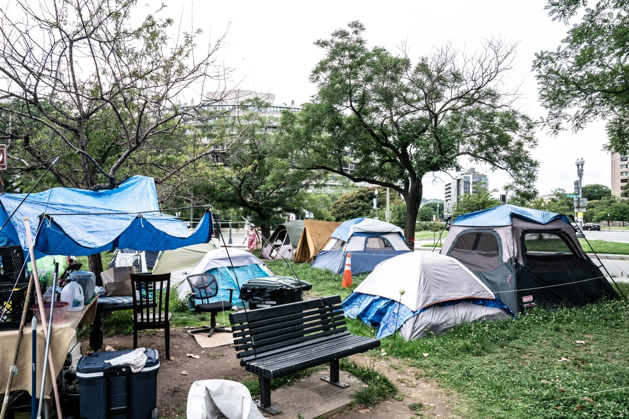 Tents across the street from the Watergate Hotel in Washington, D.C., on&nbsp;June 13, 2021.&nbsp;