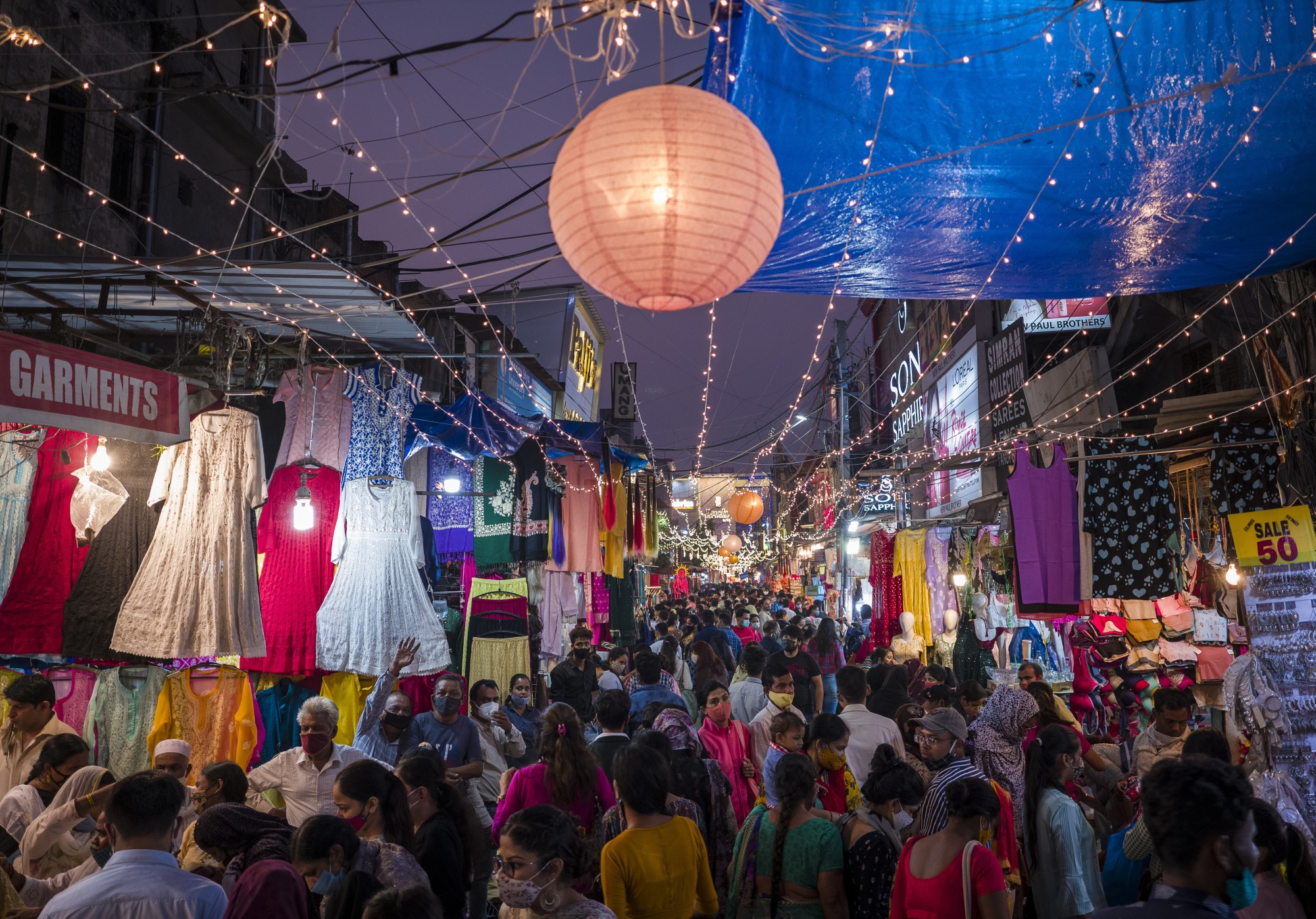 Shoppers at a market during the Diwali festival in New Delhi.