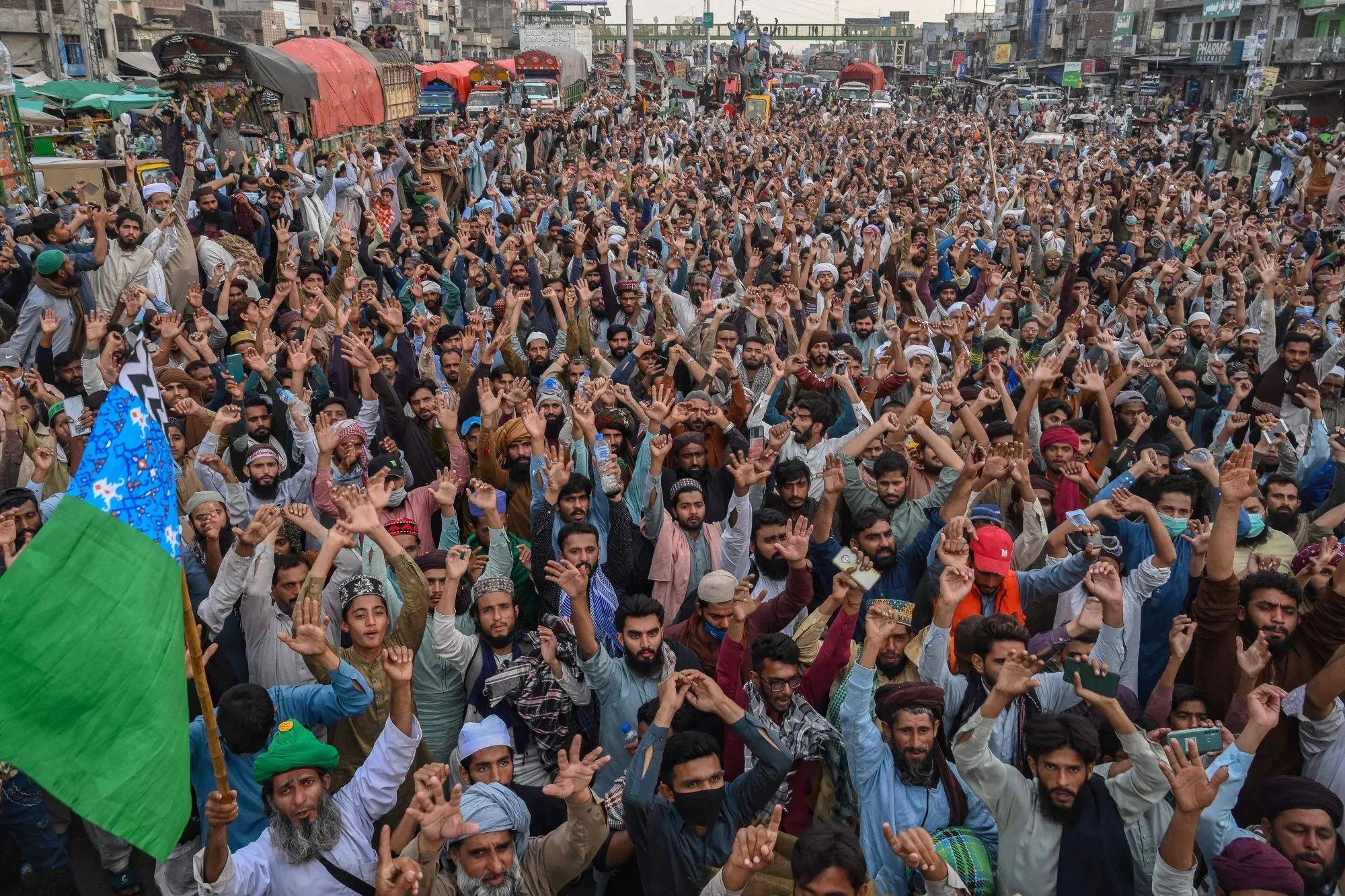 Supporters of TLP gather in a protest in Muridke on Oct. 24.